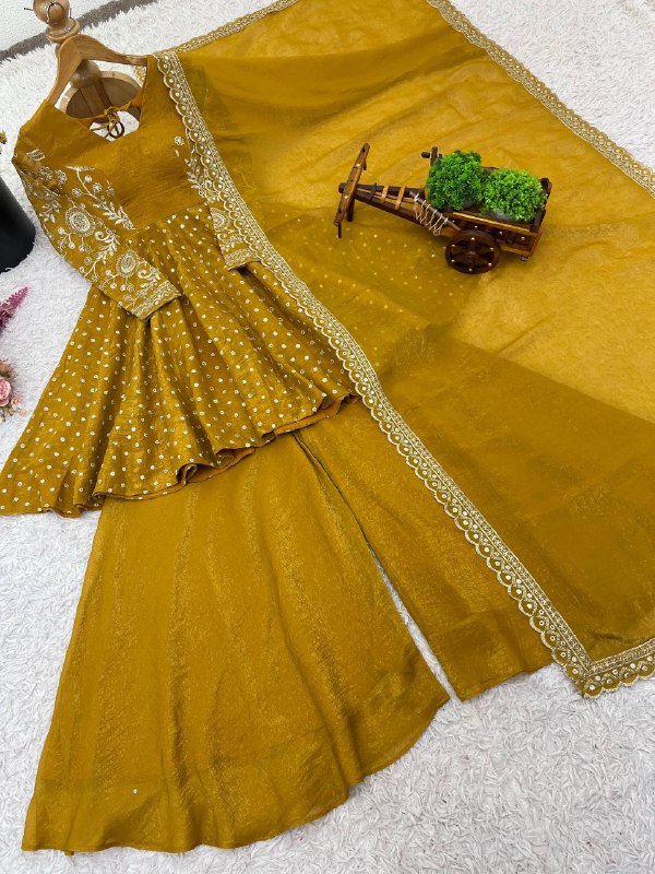 Designer Bandhani Dot Print Kurta with Wide-Leg Pants & Dupatta