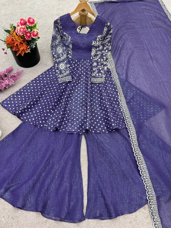 Designer Bandhani Dot Print Kurta with Wide-Leg Pants & Dupatta