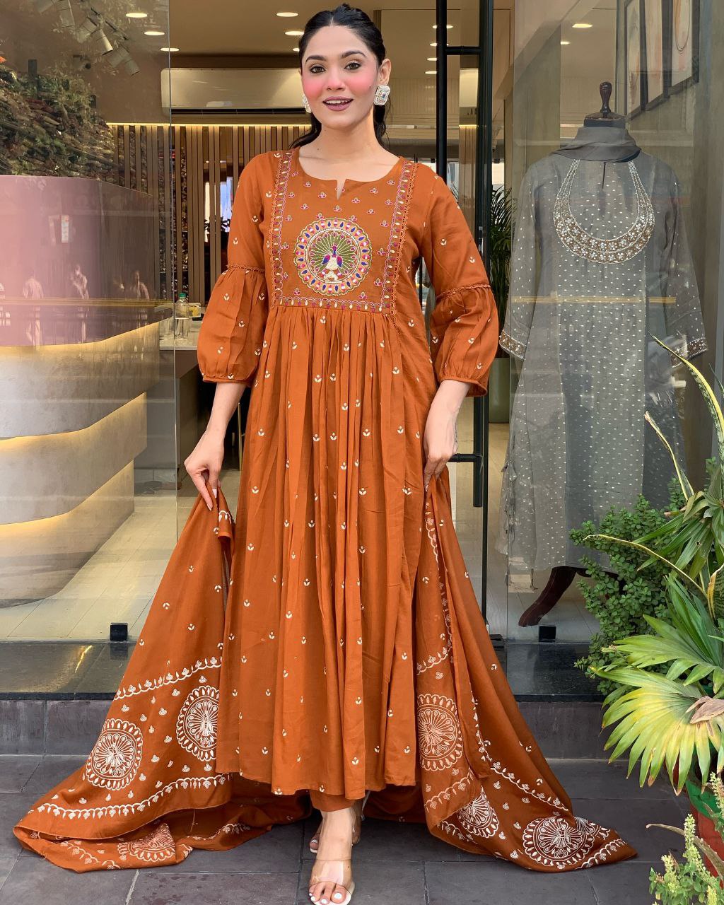 Traditional Cotton Flared Kurta Set