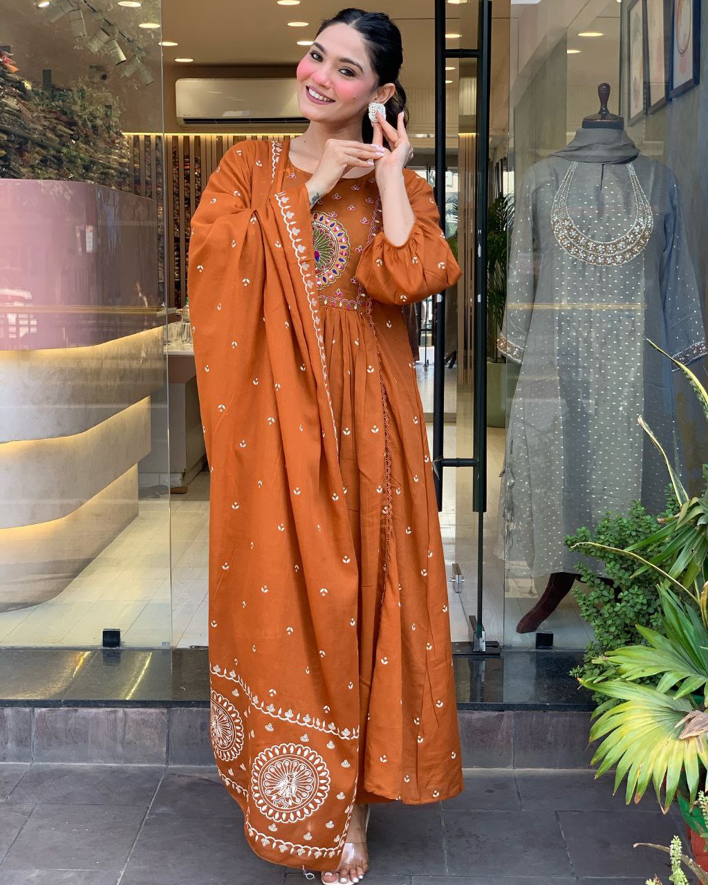 Traditional Cotton Flared Kurta Set