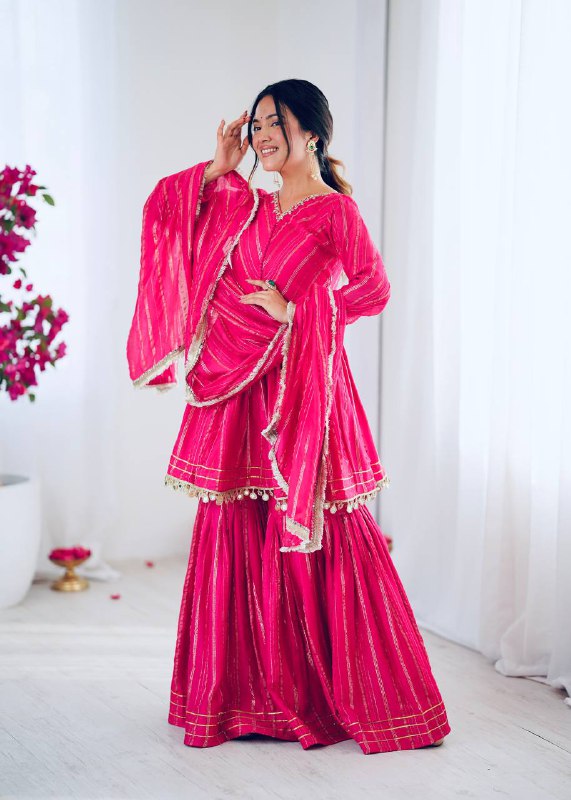 Elegant Anarkali Kurti Sharara/Gharara Suit with Gold Detailing