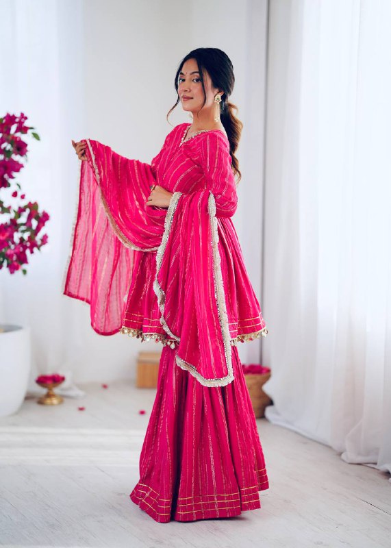Elegant Anarkali Kurti Sharara/Gharara Suit with Gold Detailing