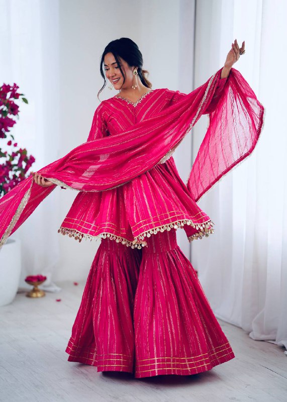Elegant Anarkali Kurti Sharara/Gharara Suit with Gold Detailing