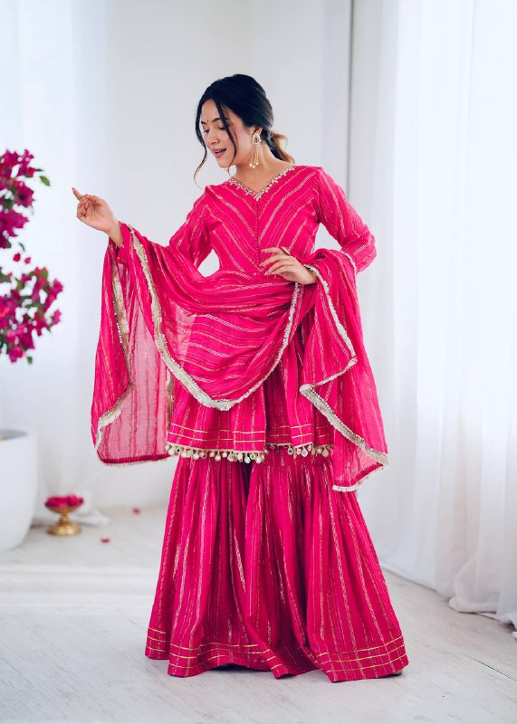 Elegant Anarkali Kurti Sharara/Gharara Suit with Gold Detailing