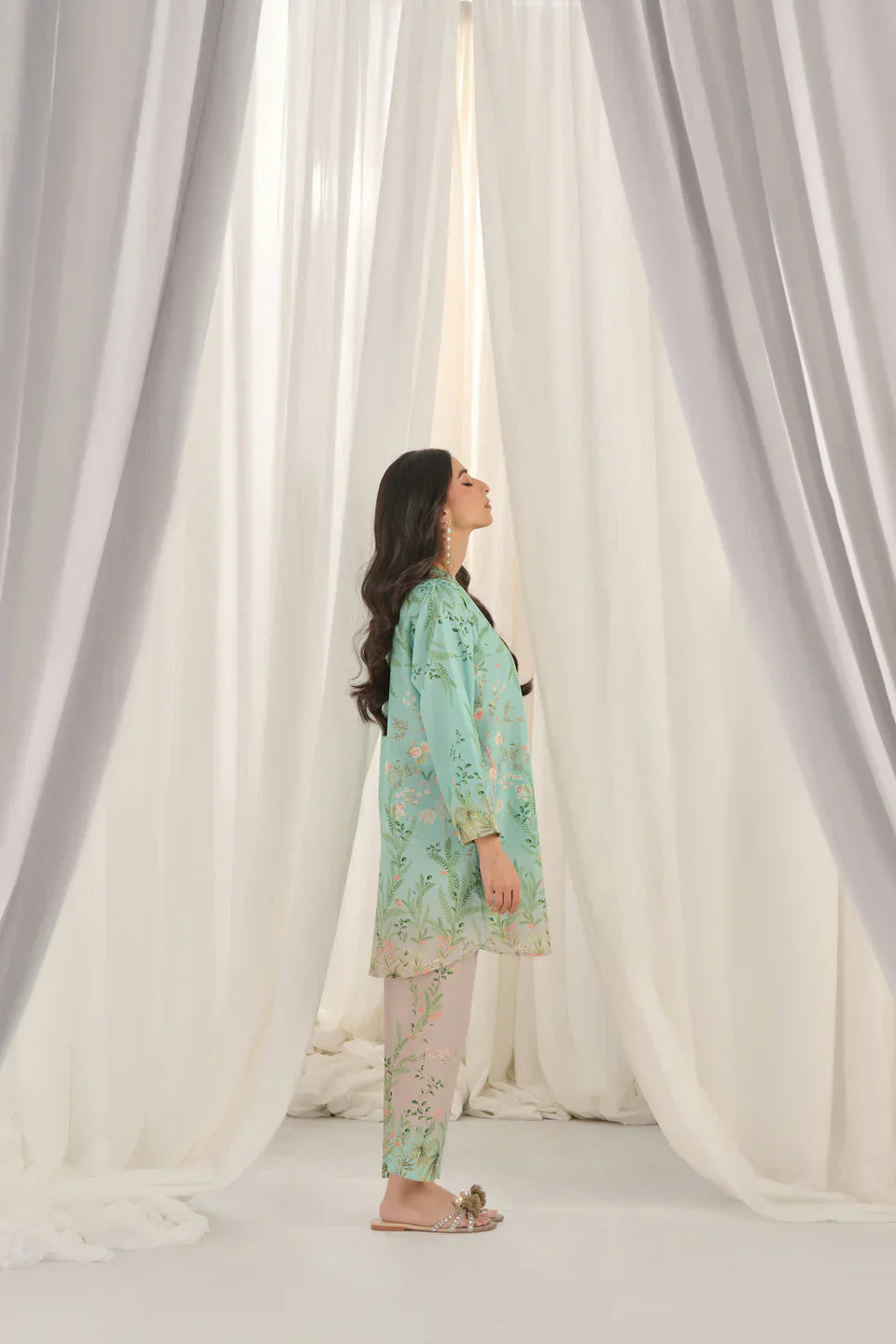 Teal Bloom Kurta Set with Dupatta for Women