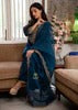 Heavy Gold Embroidered Neck Teal Blue Silk Blend Salwar Suit